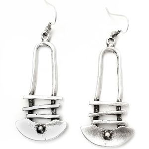 New Native Tribal Handmade Sterling Silver Antique Style Geo Dangle Earrings